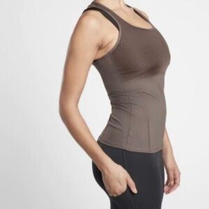 ATHLETA Dark Taupe/Brown Racerback Ribbed Tank Top w/ Rear Zip Pocket Size S